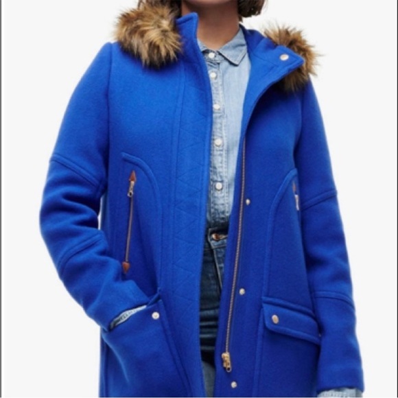 J. Crew Chateau Italian Stadium Cloth Wool Fur Parka Regal Brunswick Blue Size 2 - Picture 7 of 16